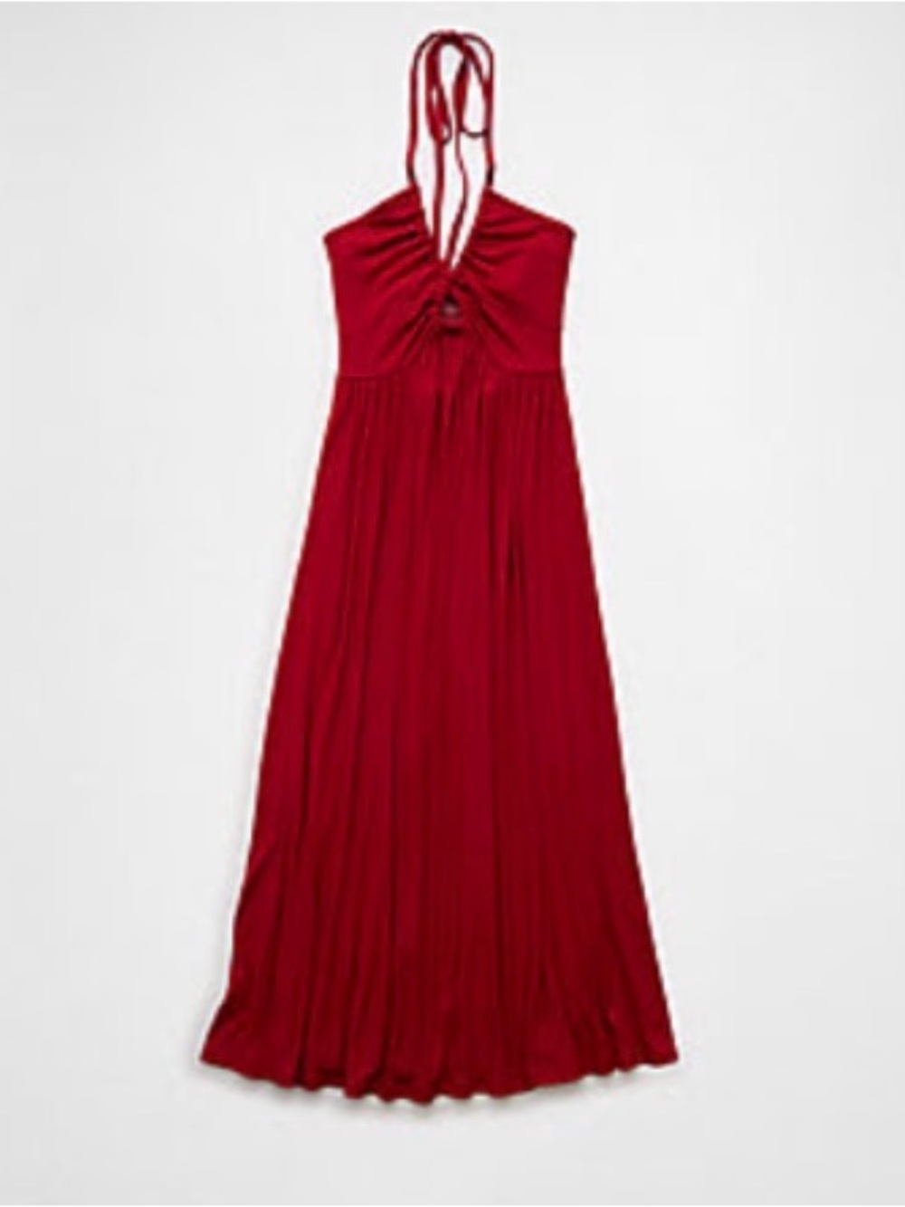 AE Red Ribbed Keyhole Halter Midi Dress with